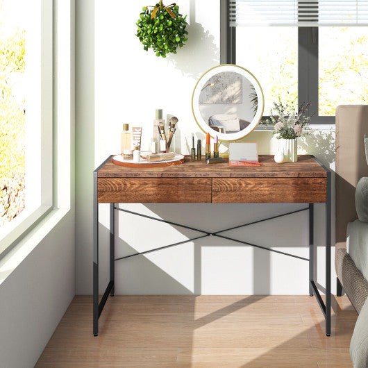 2-Drawer Home Office Desk with Steel Frame-Rustic Brown