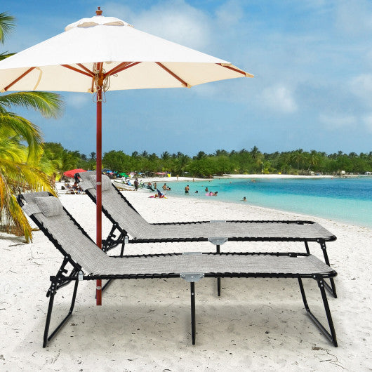 4 Position Folding Lounge Chaise with Adjustable Backrest and Footrest-Gray