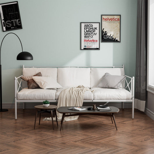 Metal Daybed Twin Bed Frame Stable Steel Slats Sofa Bed-White