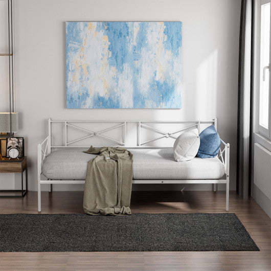 Metal Daybed Twin Bed Frame Stable Steel Slats Sofa Bed-White
