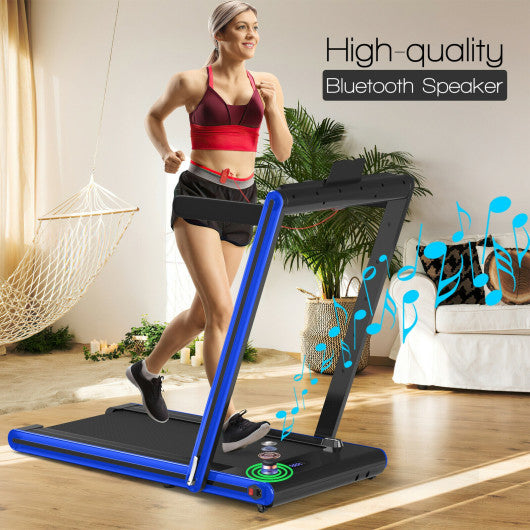 2-in-1 Folding Treadmill with Dual LED Display-Navy