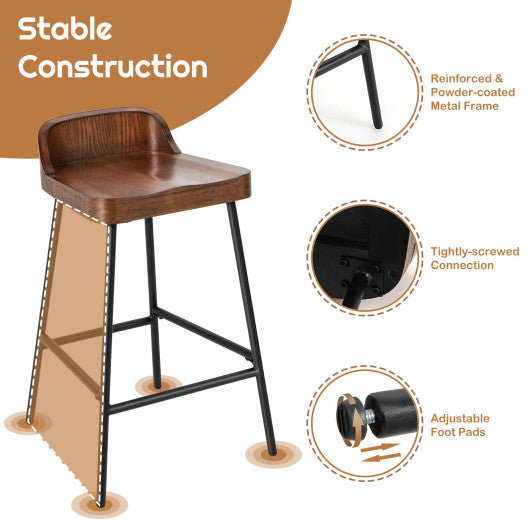 Industrial 24.5 Inches Bar Stool with Backrest and Saddle Seat-Rustic Brown