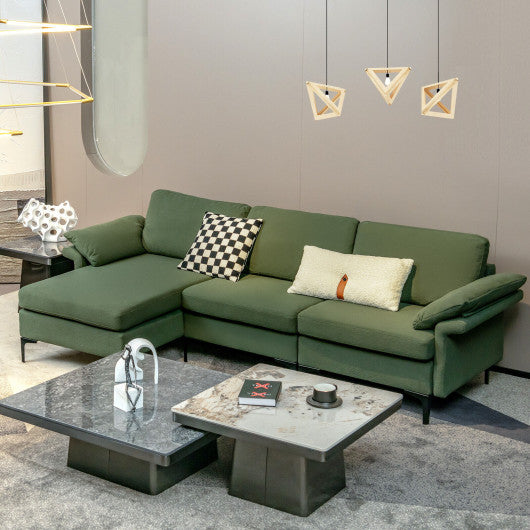 Extra Large Modular L-shaped Sectional Sofa with Reversible Chaise for 4-5 People-Army Green