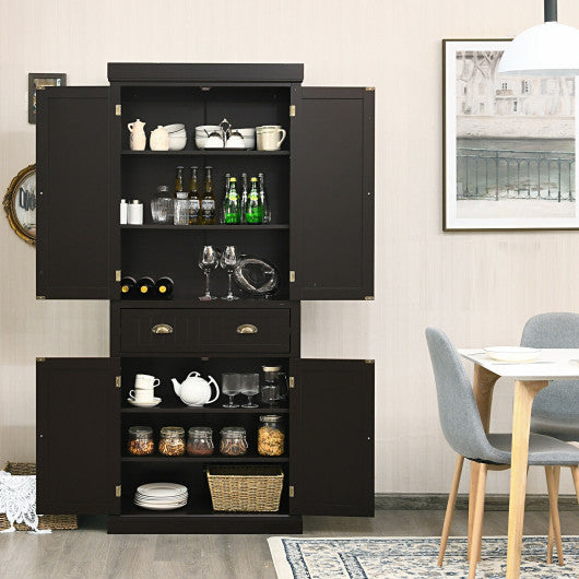 Cupboard Freestanding Kitchen Cabinet w/ Adjustable Shelves-Dark Brown