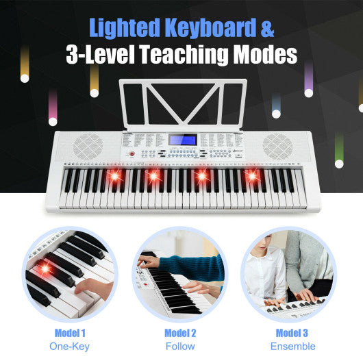 61-Key Electric Piano Keyboard for Beginner-White