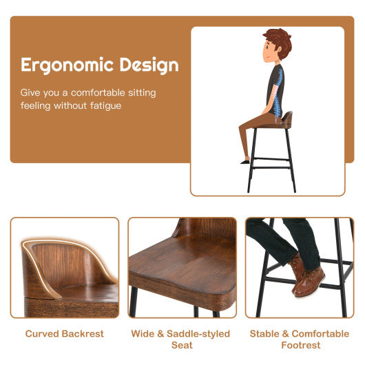 Industrial 24.5 Inches Bar Stool with Backrest and Saddle Seat-Rustic Brown