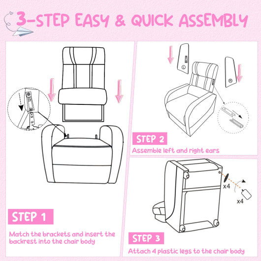 Kids Recliner Chair with Side Pockets and Footrest-Pink