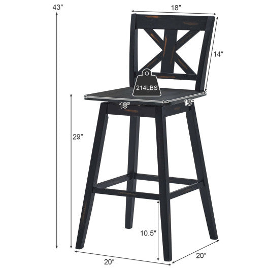 Set of 2 360-Degree Swivel Bar Stools for Home Restaurant-Black