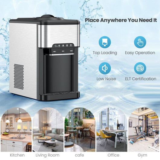 Water Cooler Dispenser 3-in-1 with Built-in Ice Maker and 3 Temperature Settings-Silver