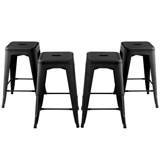 24 Inch Set of 4 Tolix Style Counter Height Barstool Stackable Chair-Black