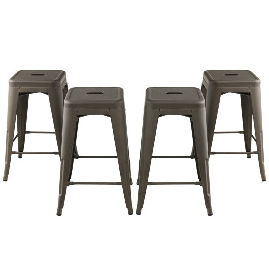 24 Inch Set of 4 Tolix Style Counter Height Barstool Stackable Chair-Gun