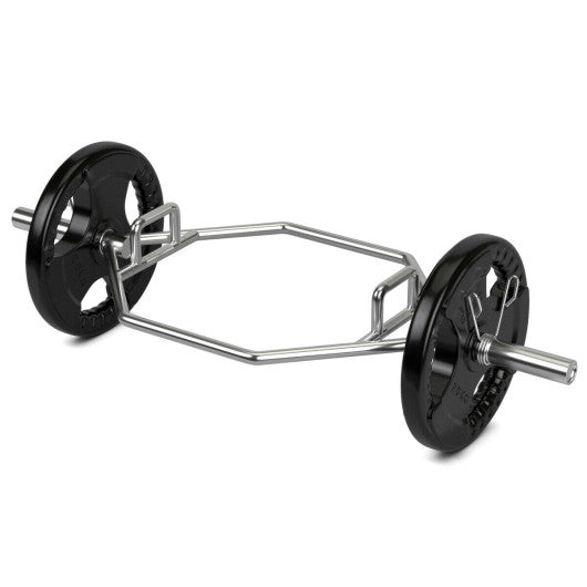 56 Inch Olympic Hexagon Deadlift Trap Bar with Folding Grips Powerlifting-Sliver