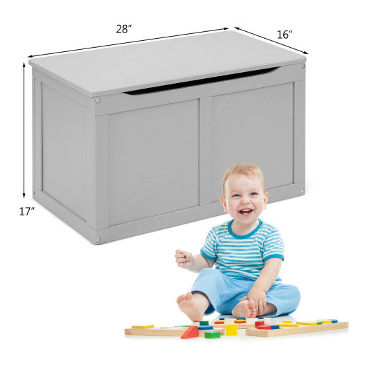 Safety Hinge Wooden Chest Organizer Toy Storage Box-Gray