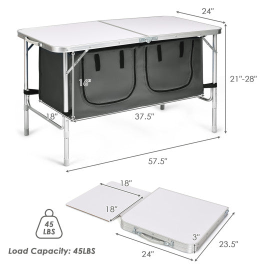 Height Adjustable Folding Camping Table-Gray
