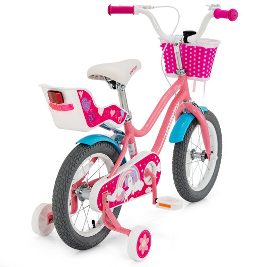 Kids Bicycle with Training Wheels and Basket for Boys and Girls Age 3-9 Years-14"