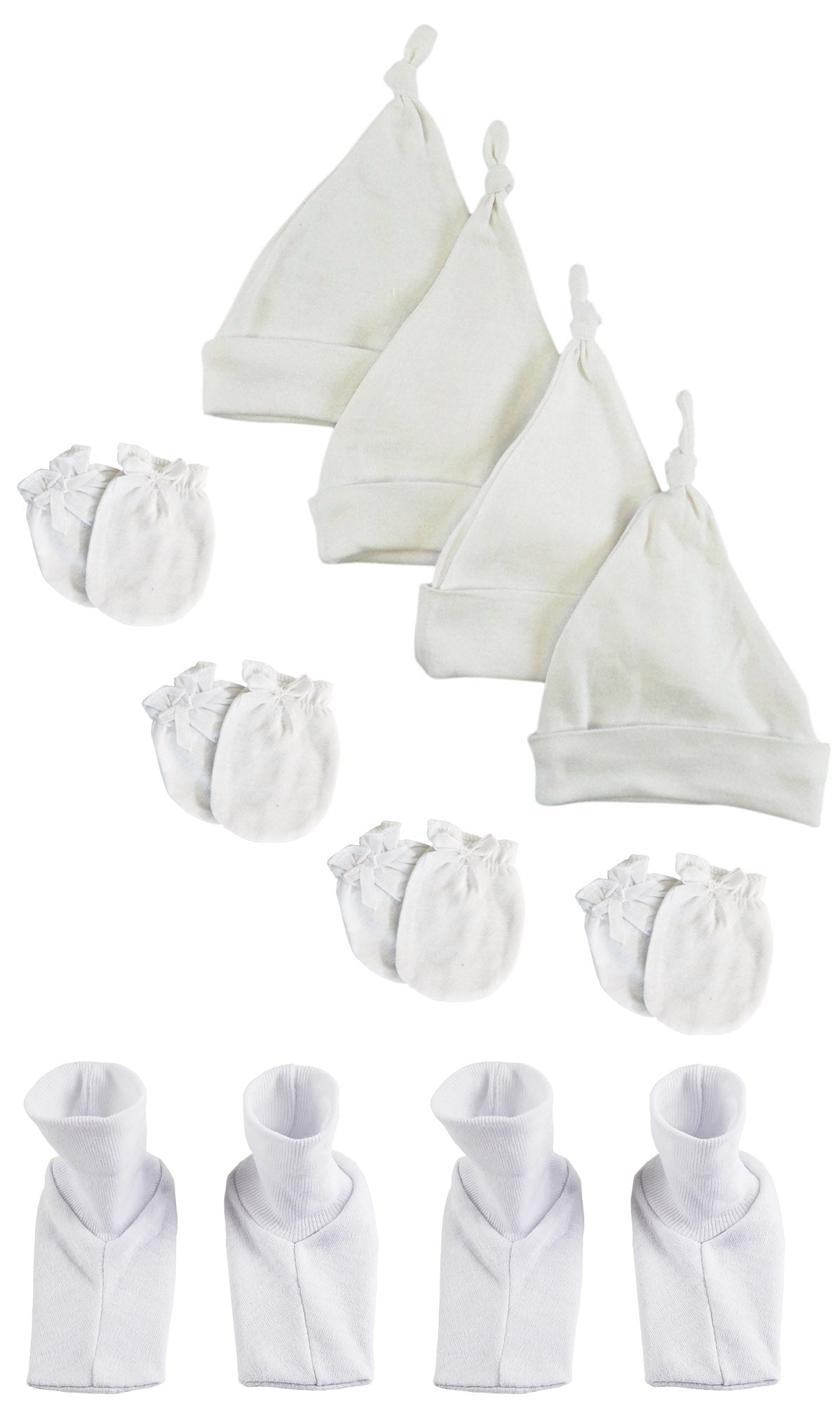 Unisex Knotted Caps , Booties and Mittens - 10 Piece Set