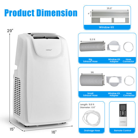 11500 BTU Dual Hose Portable Air Conditioner with Remote Control-White