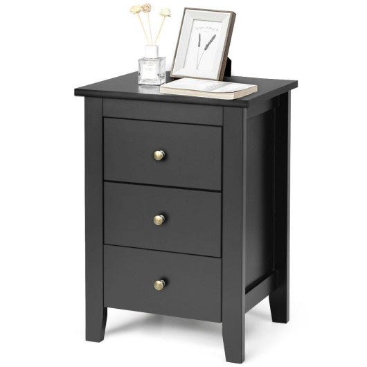 Nightstand End Beside Table Drawers Modern Storage Bedroom Furniture-Black