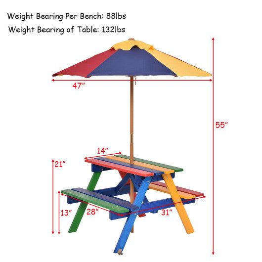 4 Seat Kids Picnic Table with Umbrella