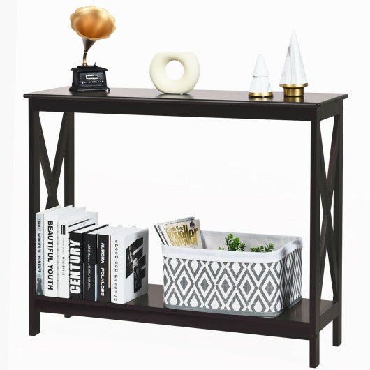 2-Tier Console X-Design Sofa Side Accent Table-Espresso