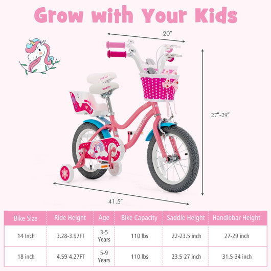 Kids Bicycle with Training Wheels and Basket for Boys and Girls Age 3-9 Years-14"
