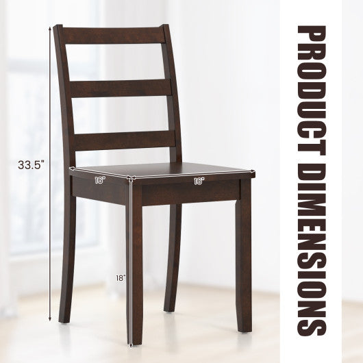 Set of 2 Wood Dining Chairs with Solid Rubber Wood Legs-Brown