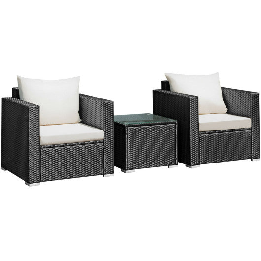 3 Pieces Patio Wicker Conversation Set with Cushion-White