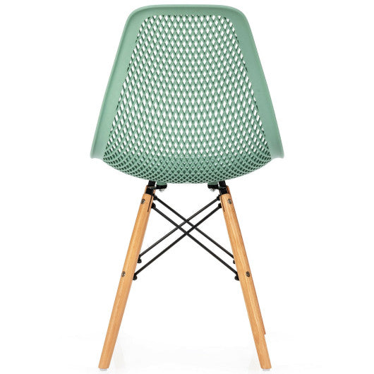4 Pieces Modern Plastic Hollow Chair Set with Wood Leg-Green