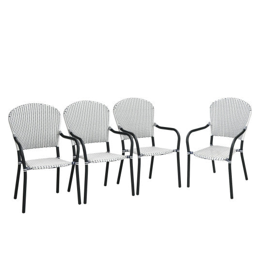 Set of 4 Patio Rattan Stackable Dining Chair with Armrest for Garden-White