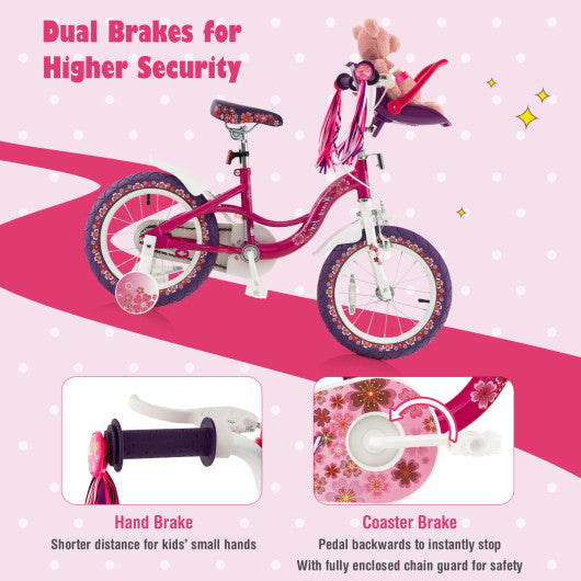 Kids Bike with Doll Seat and Removable Training Wheels-S