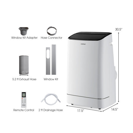 15000 BTU Portable Air Conditioner with Heat and Auto Swing-White