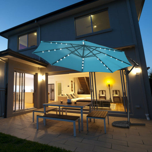 10FT 360 ° Rotation Solar Powered LED Patio Offset Umbrella-Turquoise