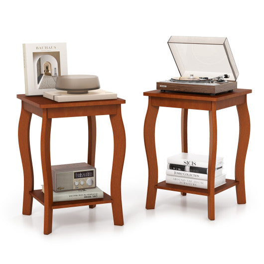 15 Inch 2-Tier Square End Table with Storage Shelf Set of 2-Walnut