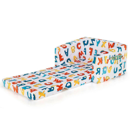 2-in-1 Convertible Kids Sofa with Velvet Fabric-Multicolor