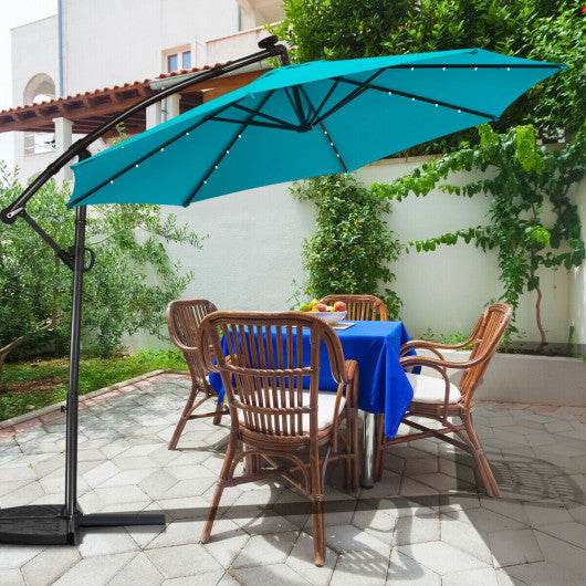 10FT 360 ° Rotation Solar Powered LED Patio Offset Umbrella-Turquoise