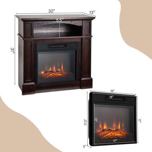 18 Inch 1400W Electric TV Stand Fireplace with Shelf-Natural