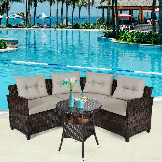 4 Pieces Furniture Patio Set Outdoor Wicker Sofa Set