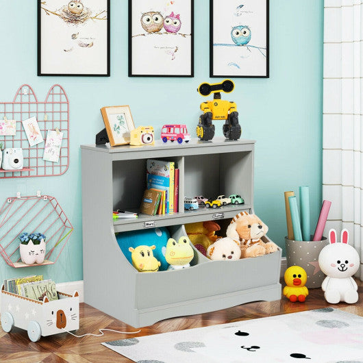 Kids Floor Cabinet Multi-Functional Bookcase -Gray