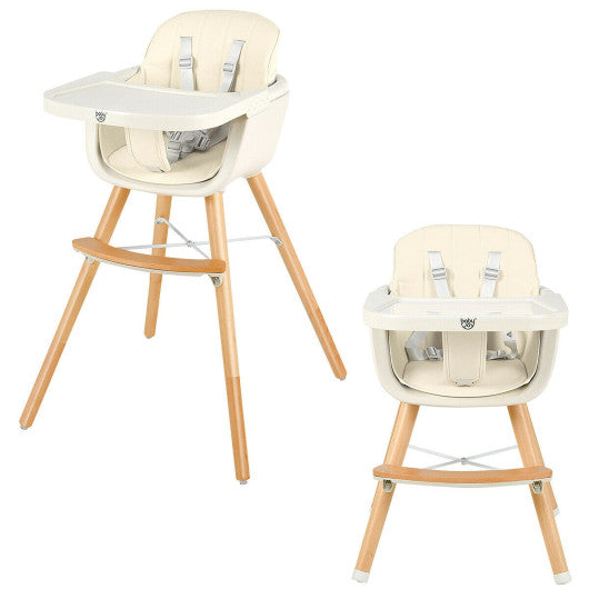 3-in-1 Convertible Wooden High Chair with Cushion-Beige