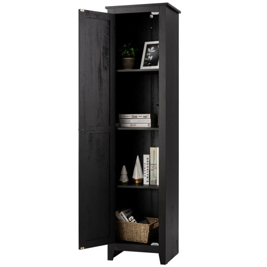 Linen Tower Bathroom Storage Cabinet Tall Slim Side Organizer with Shelf-Black
