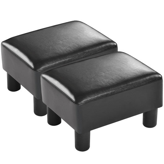 Small PU Leather Rectangular Seat Ottoman Footstool-Black