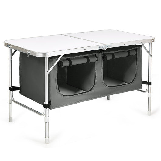 Height Adjustable Folding Camping Table-Gray