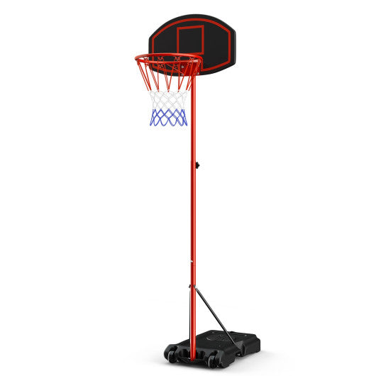Adjustable Basketball Hoop System Stand Portable with 2 Wheels Fillable Base-Black & Red