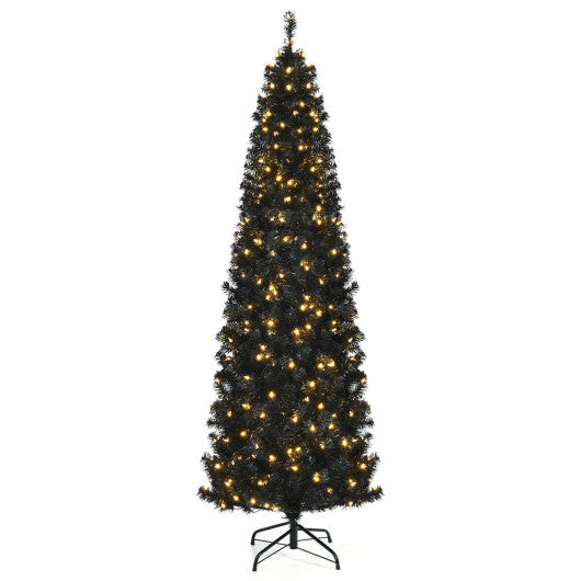 Pre-lit Christmas Halloween Tree with PVC Branch Tips and Warm White Lights-7 ft