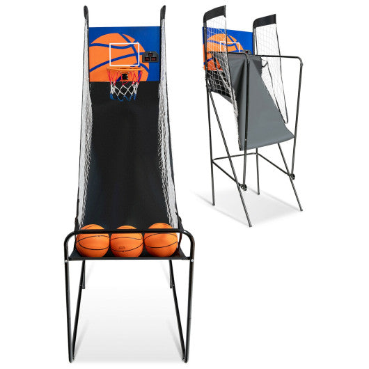 Foldable Single Shot Basketball Arcade Game with Electronic Scorer and Basketballs