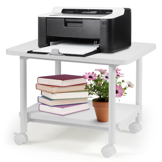Under Desk Printer Stand with 360 ° Swivel Casters-White