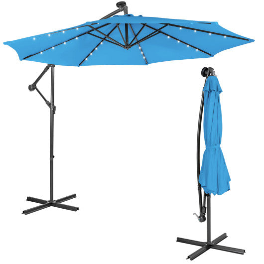 10 Feet Patio Solar Powered Cantilever Umbrella with Tilting System-Blue