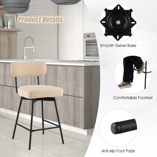 25" 2-Piece Modern Upholstered Bar Stools with Back and Footrests-Beige