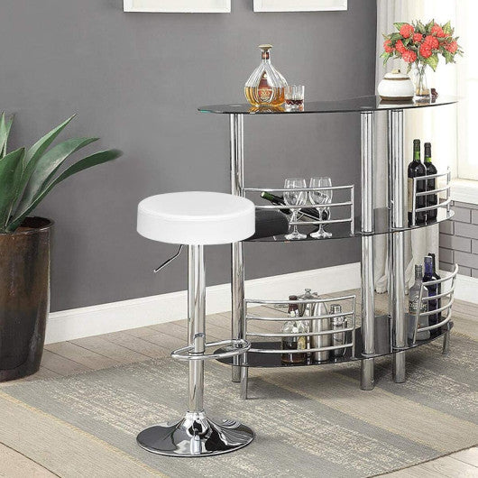 Set of 2 Adjustable Round PU Leather Swivel Barstool with Chrome Footrest-White