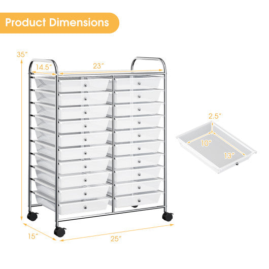 20 Drawers Storage Rolling Cart Studio Organizer-Clear